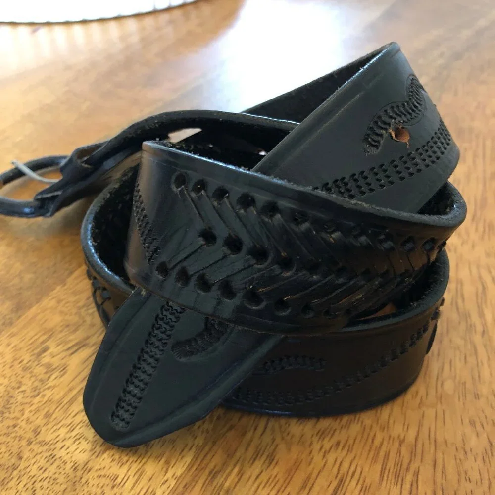 Vintage Black Leather Belt from Mexico, 38 inches